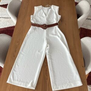 White Zara belted jumpsuit size L